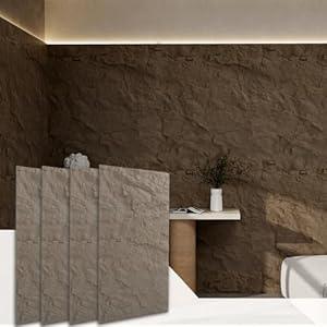 eazart Modern 3D Wall Panels - Faux Stone Look, Waterproof PU Wainscoting for Interior Wall Decor - 4 Pack, 47.24 x 23.62 inches, Grey