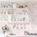 Dimoon Pink Peel and Stick Wallpaper Boho Pink White Contact Paper 17.3" X 394" Floral Leaf Textured Wallpaper Renter Friendly Removable Self Adhesive Wall Paper for Bathroom Bedroom Cabinets Vinyl