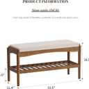 STDDRE Shoe Bench Entryway Bamboo 2-Tier Shoe Rack with Cushion Padded Seat Shoe Bench Organizer Stable for Entry, Hallway, Living Room, Bedroom, Closet (31.5 * 11.4 * 16.5IN, Brown-Beige)