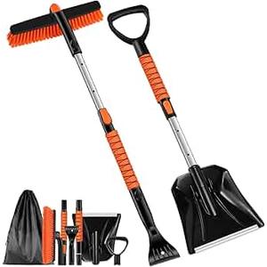 45.6" Ice Scraper and Snow Brush for Car Windshield [Silicone Bristles] ,3in1 Extendable Emergency Snow Shovel with Ergonomic Foam Grip and 360° Pivoting Brush Head for Christmas, Car Auto Truck SUV, Some Parts Missing