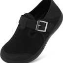 XIHALOOK Womens Walking Shoes Wide Toe Barefoot Shoes Zero Drop Minimalist Loafer with Adjustable Strap Slip on Clogs (Black) 9