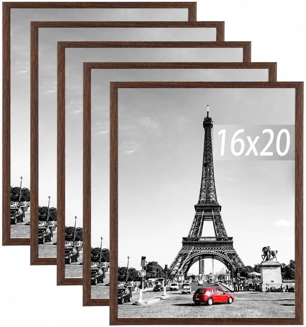 kennethan Picture Frame, Wall Gallery Poster Frames, Horizontal or Vertical Wall Mounting (Brown, 16x20-5 Pack)
