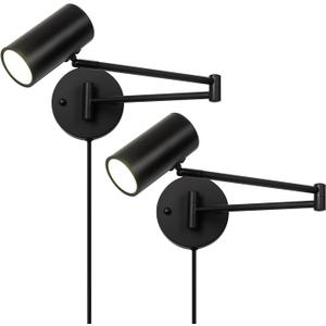 2 Pack Plug in Wall Sconce, Black Swing Arms Wall Lamp with Plug-in Cord Adjustable Wall Light for Bedroom Living Room (Light Source Included)