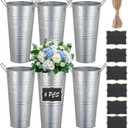 6 Pcs 10.04in Tall Galvanized Flower Bucket with 6 Small Chalkboard and 10m of Rope, Metal Flower Vase for Flower Bar Garden Decor Table Centerpiece