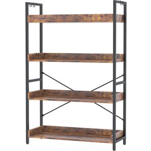 HCHQHS 4 Tier Bookshelf, Adjustable Industrial Bookcase, Vertical Tall Book Shelf, Wood and Black Metal Open Bookshelves for Home Office, Living Room, Bedroom