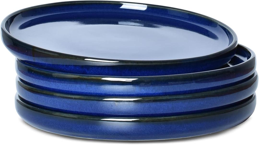Bosmarlin Stoneware Dinner Plates, 10.5 inches, Set of 4 for Salad, Pasta, Dessert, Microwave and Dishwasher Safe (Deep Blue, 10.5 in)