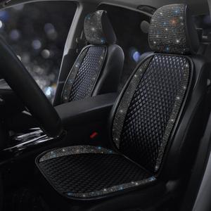 Luxury PU Leather Auto Seat Cover Protector Rhinestone Crystal Glitter Vehicles Front Seat Pad Mat Bling Bling Diamond Car Interior Accessories for Women, Lady - Universal Fit Black 2Seats