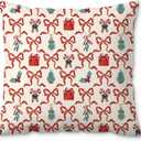 Coquette Red Bow Christmas Pillow Covers 18x18, Christmas Decorations for Home, Vintage Merry Xmas Holiday Decorative Pillow Covers for Couch Sofa Bedroom Living Room Home (Style01)