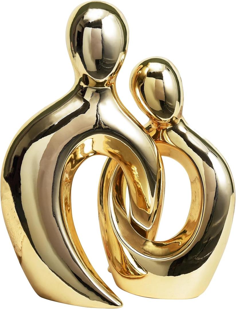 Quoowiit Ceramic Couple Sculptures for Home Decor, Abstract Lover Statue for Shelf, Office, Living Room, Bedroom Decorations, Gifts for Anniversary, Valentine's Day, Birthday (Gold)