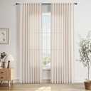 Beige Linen Back Tab Curtains 84 Inches Long for Living Room 2 Panels Set Hook Belt Linen Curtain Semi Sheer Light Filtering Privacy Neutral Elegant Farmhouse Window Drapes for Living Room 52x84
