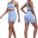 Workout Sets for Women 2 Piece - Seamless Yoga Outfits Shorts and Padded Sports Bra Gym Athletic Clothing Set (X-Large, Light Blue)