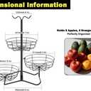 3 Tier Fruit Basket Bowl with 2 Banana Hooks, Solid Metal Standing Vegetable Storage for Kitchen Counter, Large Capacity Organizer for Bread Snack Produce (Black)
