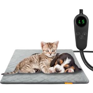 Pet Heating Pad for Cats Dogs Electric Heated Bed Waterproof Warming Mat Indoor Outdoor Chew Resistant Cord Adjustable 5 Timer and 6 Level Temperature for Pets Puppy Animals-17.7x17.7in (Small)