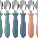 Pimoys 6-Pack Stainless Steel Toddler Spoons Baby & Kids Utensils for Self-Feeding Plastic Handle Dishwasher Safe