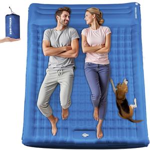 Double Sleeping Pad Camping, 6" Extra Thick Camping Pad with Pillow Built-in Foot Pump Waterproof Inflatable Sleeping Mats for Camping, Backpacking, Hiking,Traveling Tent (Blue)