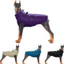 IDOMIK Warm Dog Coat with Harness, Waterproof Reflective Dog Jackets for Small Medium Large Dogs, Fleece High Collar Winter Jacket with Zipper, Pet Winter Snowsuit Clothes for Cold Weather,Purple 3XL (3XL(Neck Girth:26.8"))