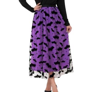 Women Pumpkin Skirt Elastic Waist Layered Mesh Midi Skirt Party Costume (L)