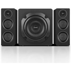 2.1 Computer Speakers with Subwoofer, 160W RMS, Bluetooth 5.3, Black | A 8-inch subwoofer, wood cabinets and silk dome tweeters. AUX/RCA, optical and coaxial inputs for PCs, TVs and turntables.