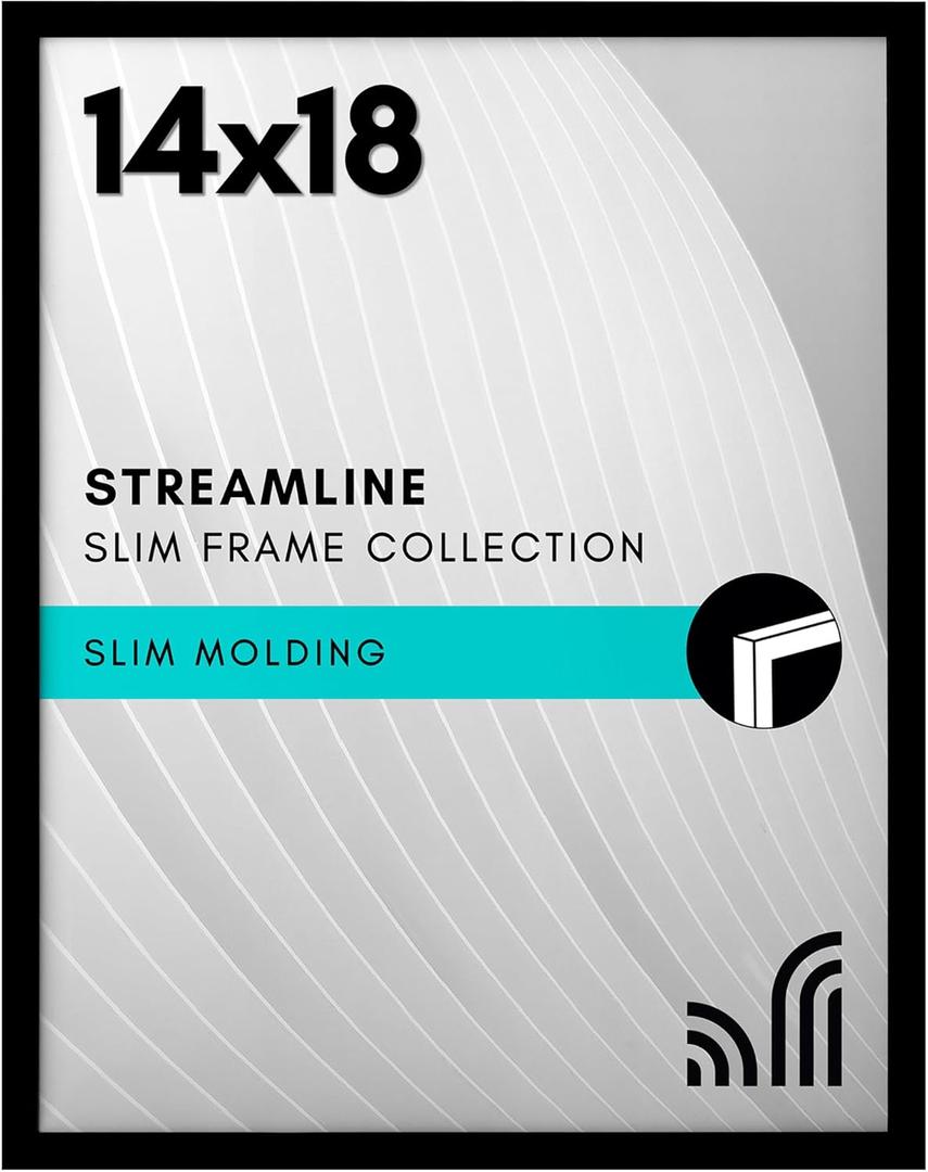 Americanflat 14x18 Picture Frame with Polished Plexiglass - Streamline Collection - Thin Border Picture Frame for Wall Display - Hanging Hardware Included - Black