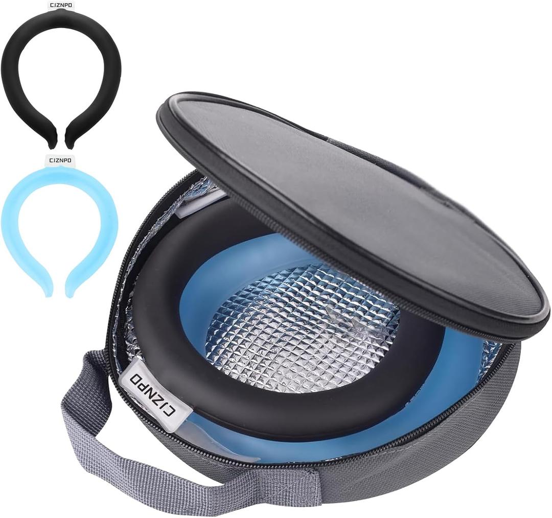 2PCS Neck Coolers Ice Cold Ring,with Insulated Bag,Wearable Neck Shoulder Cooling Tube for Hot Weather, Ice Collar for Outdoor Workers, Sports. Reusable Cool Wraps, Blue/Black
