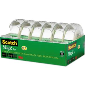 Scotch 6122 Magic Tape & Refillable Dispenser, 3/4-Inch x 650-Inch, 1-Inch Core, Clear, 6/Pack
