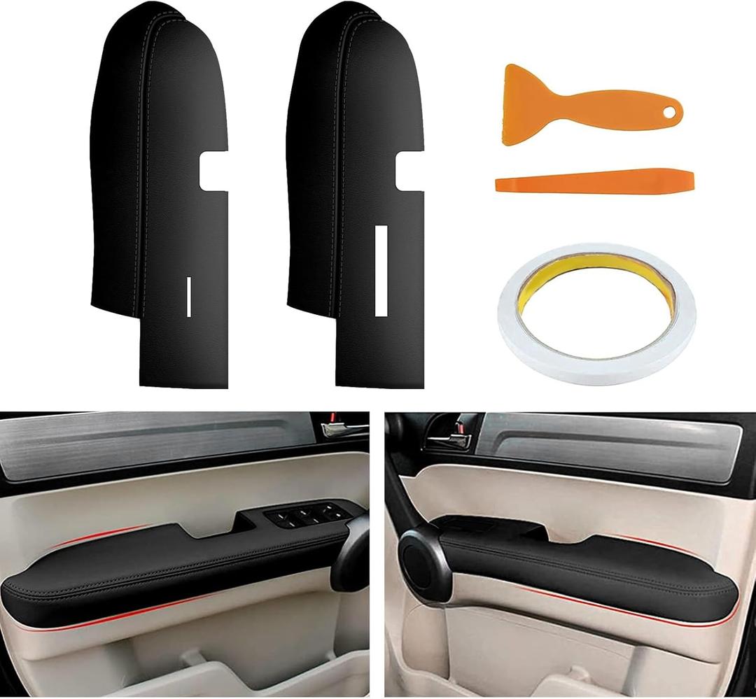 AOMSAZTO Front Door Panels Armrest Cover Leather Left & Right for Honda Cr-V CRV 2007-2012 (Black)