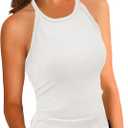 Dellytop Summer Womens Tank Tops - Casual Sleeveless Basic Cami Top Shirt Slim Knit Ribbed Racerback Workout Blouses (White, XS)