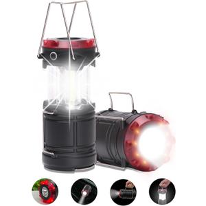 Lichamp Collapsible 2-Pack Camping Lanterns, 300LM COB Light & 150LM Flashlight with Red Strobe/SOS, Magnetic Base, Battery-Powered for Hiking, Power Outages and Emergency