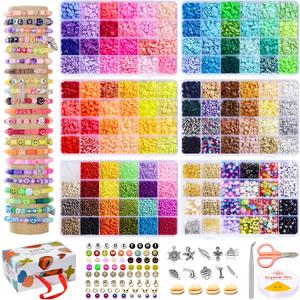 Ilootm Friendship Bracelet Kit, 16800pcs, 96 Colors Polymer Clay Beads & 24 Colors Glass Seed Beads, 400 Letters BeadsBracelet Making Kit for DIY Jewelry Making&Friendship Bracelet Making