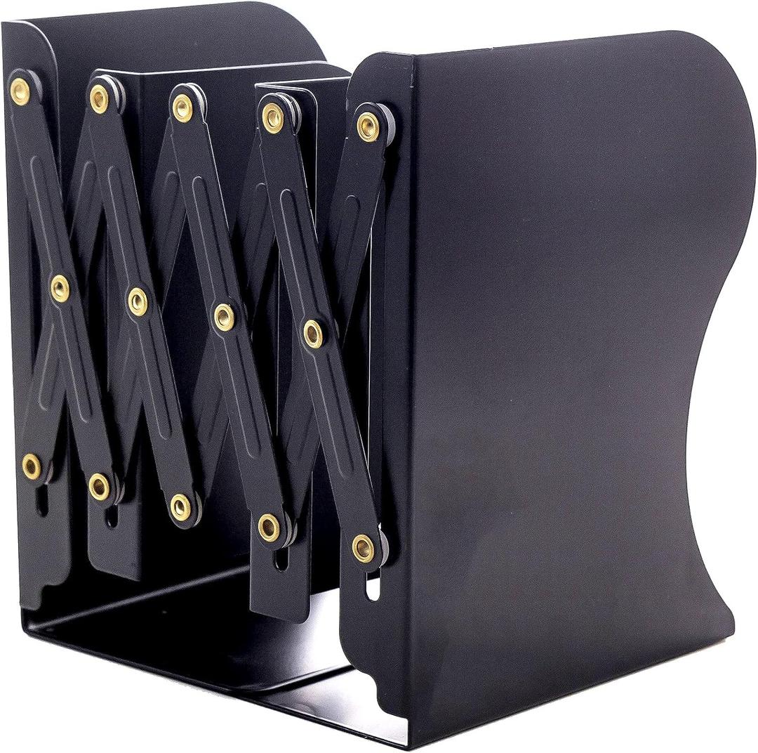 Adjustable Bookends Metal Book Ends for Heavy Book Holder Heavy Duty Bookends Nonskid Bookcase Desktop Book Organizer Binder Holder (Simple Black)
