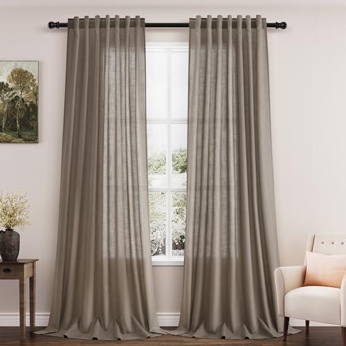 Dark Taupe Linen Curtains 90 Inch Length 2 Panels Set for Living Room Rod Pocket Back Tab Window Drapes Light Filtering Modern Farmhouse Curtain 90 Inches Long for Dining Room Bedroom Nursery 52x90