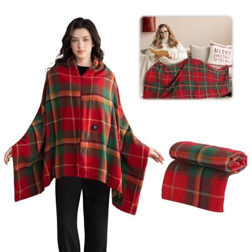 Heated Blanket Throw Blanket, Outdoor Portable Electric Shawl with USB Plug In, 3 Heating Levels, Soft Warm Wearable Heating Blanket with Zipper for Neck, Shoulder and Back (71"x24")