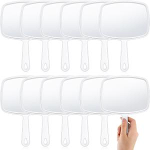 Geetery 12 Pcs Hand Mirror Handheld Makeup Mirrors with Handle Wall Mount for Cosmetic Bathroom Home Barber Salon Travel Portable Beauty School Gift for Women Student 6.69 x 9.45 Inch(White)