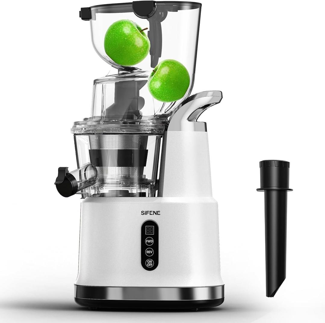 Cold Press Juicer Machine, SiFENE Slow Masticating Juicer, 83mm Wide Chute for Whole Fruits Vegetables, Easy to Clean, High Yield, Non BPA, White