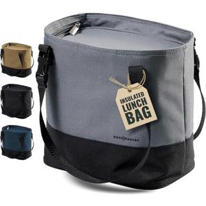 Bentoheaven Insulated Lunch Tote for Work - Durable Materials, Variable Strap/Handle, Wide Opening - Cooler Lunch Bag for Women & Men - Fits all major Bento Lunch Boxes and Other Containers (Gray)