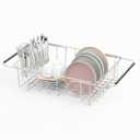 JAQ Dish Drainer in Sink Adjustable 14.96" to 22.44", Expandable 304 Stainless Steel Metal Dish Drying Rack Organizer with Stainless Steel Utensil Holder Over Inside Sink Counter