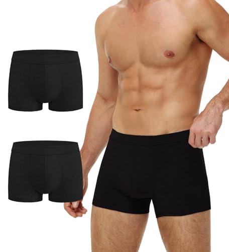 Battewa Incontinence Underwear for Men Washable Briefs Light Absorbent Leak Proof Underwear Urine 50ml, Mens Cotton Boxers Pack of 2 (Black,Medium)
