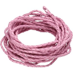 M METERXITY Round Braided Leather Cord, 5 Yards 4mm Four-Strand Faux Beading String Rope Bolo Tie 5 Meters Long for Jewelry Making/DIY Crafts, String Macrame Bracelet Thread [Pink]