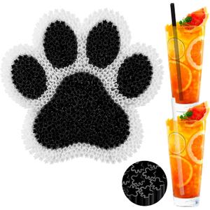 Potchen 50 Pcs Dog Paw Shape Plastic Straws Black White Disposable Drinking Straw Bulk for Puppy Party, Baby Shower, Birthday Party