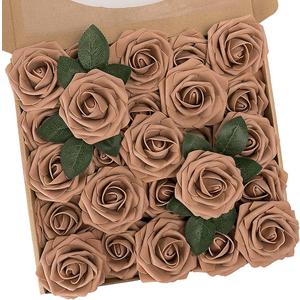 N&T NIETING Artificial Flowers Light Brown Roses, 50 Pcs Faux Flowers Fake Flowers Perfect for DIY Wedding Bouquets Centerpieces Birthday Party Home Flower Arrangement Decorations Fall Flowers