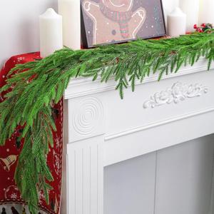 2PCS Artificial Christmas Norfolk Pine Garlands,Real Touch Winter Pine Garland,Green Artificial Greenery Garland for Table, Stairs,Mantle, Wall, Indoor, Outdoor Christmas Decorations,Natural Droopy