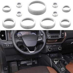 LOCOY Air Conditioning Vent Knob Cover for Ford Bronco Sport Accessories 2021 2022 2023 2024, Headlight Switch Trim, AC Climate Control & Volume Control Button Cap, 4WD Selector Ring (11pcs, Silver)