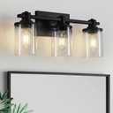 3 Light Bathroom Light Fixtures, Modern Black Vanity Lights Over Mirror, Wall Sconce with Clear Glass Shade and Metal Base, Matte Black Vanity Lights for Bathroom