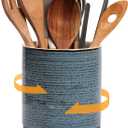 DOWAN 360 Rotating Extra Large Cooking Utensil Holder, 7.6" Kitchen Utensil Holder for Countertop, Utensil Crock for Farmhouse Kitchen Decor, Ceramic Stable Utensil Caddy, Blue