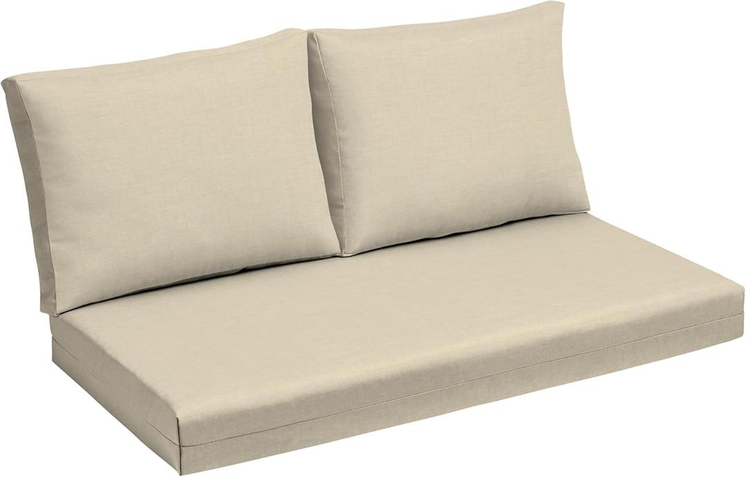 Arden Outdoor Loveseat Cushion Set, 48 x 24, Water Repellent, Fade Resistant, Cushion Set for Couch, Bench, and Swing, Tan Leala