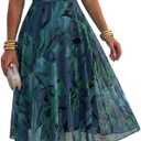 CHICME Womens Floral Mesh Midi Dress 2026 Summer Cowl Neck Adjustable Strap A Line Cinched Zipper Back Cocktail Party Dress (Blue, L)