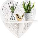 Multipurpose Floating Wall Mounted Shelf with Key Hooks  Rustic Wooden Wall Dcor and Storage Solution Heart-Shaped 12 Decorative Wall Art for Entryway, Living Room, or Bedroom  Vintage White