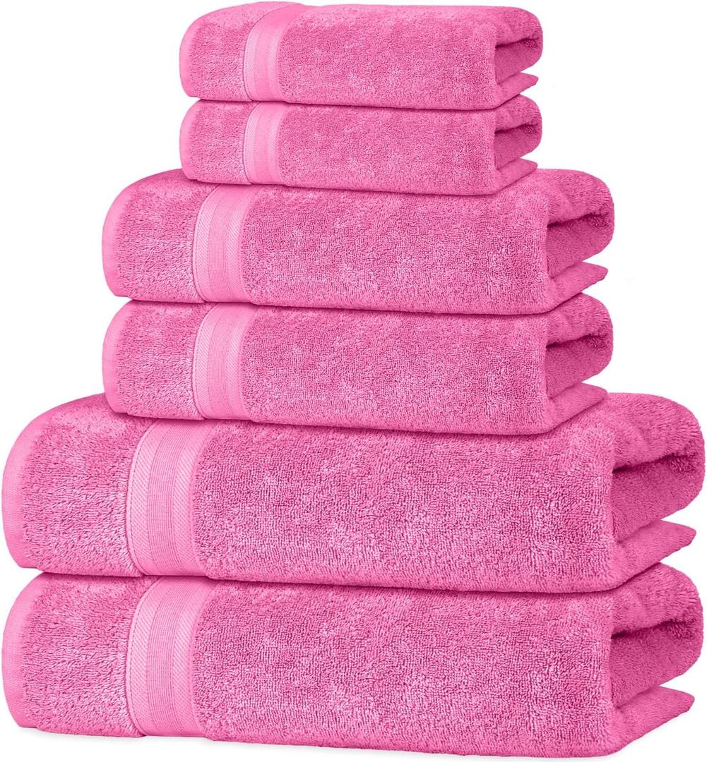 Quick-Dry, Soft & High Absorbent Bath Towels Cotton Turkish Bath Towel Set of 6 | Daily Use 100% Cotton Towels for Bathroom, Gym & More | Bathroom Towels Set (6 Pcs, Pink)