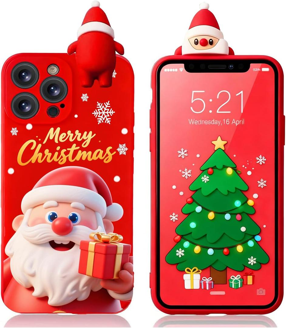 Red Christmas Case for iPhone 15 Pro Max, Silicone Cover with Lovely 3D Doll Cute Patterns Design Shockproof Soft TPU Cartoon Xmas Present Cases for iPhone 15 Pro Max 6.7", Santa Claus
