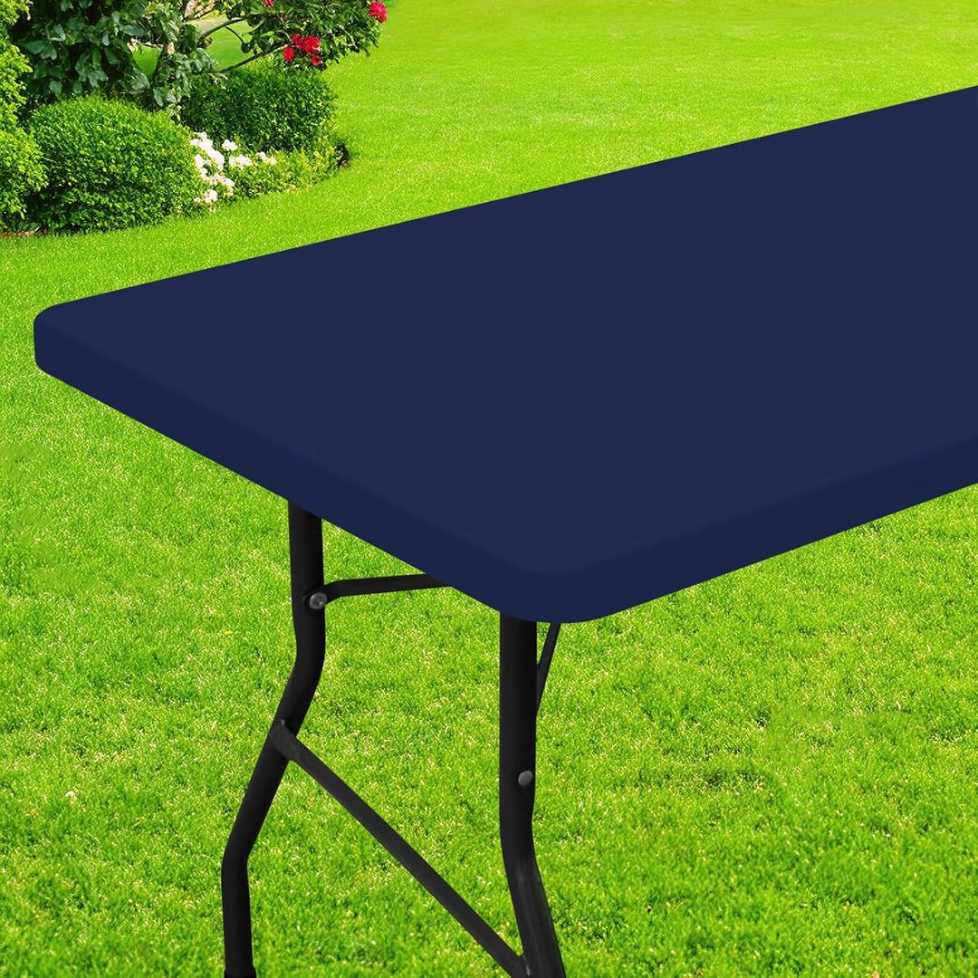 Smiry Rectangle Picnic Table Cloth, Waterproof Elastic Fitted Tablecloths for 5 Foot Tables, Washable Polyester Table Cover for Camping, Indoor and Outdoor (Navy, 30"x60")
